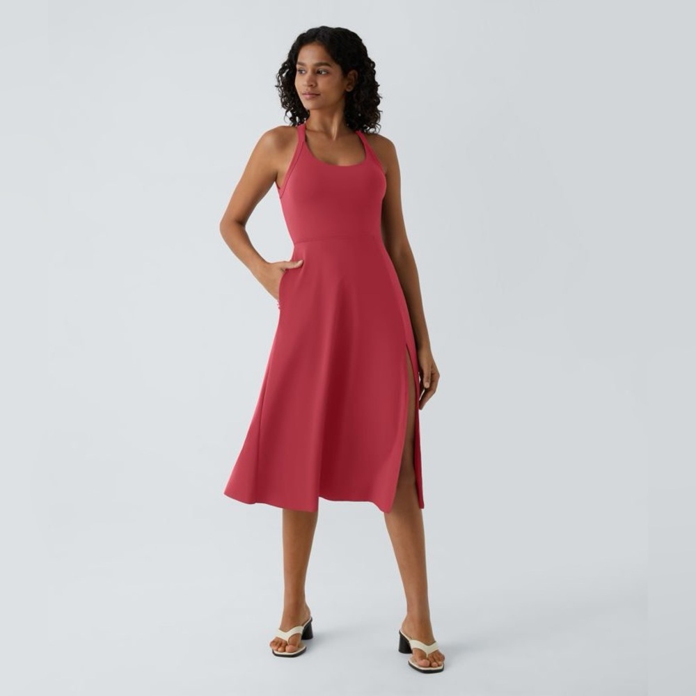 ❗️HALARA Backless Cut Out Twisted Side Pocket Split Midi Dress-winterberry​